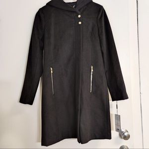 NWT: Karl Lagerfeld Wool Black Zip Up Coat with Hoody